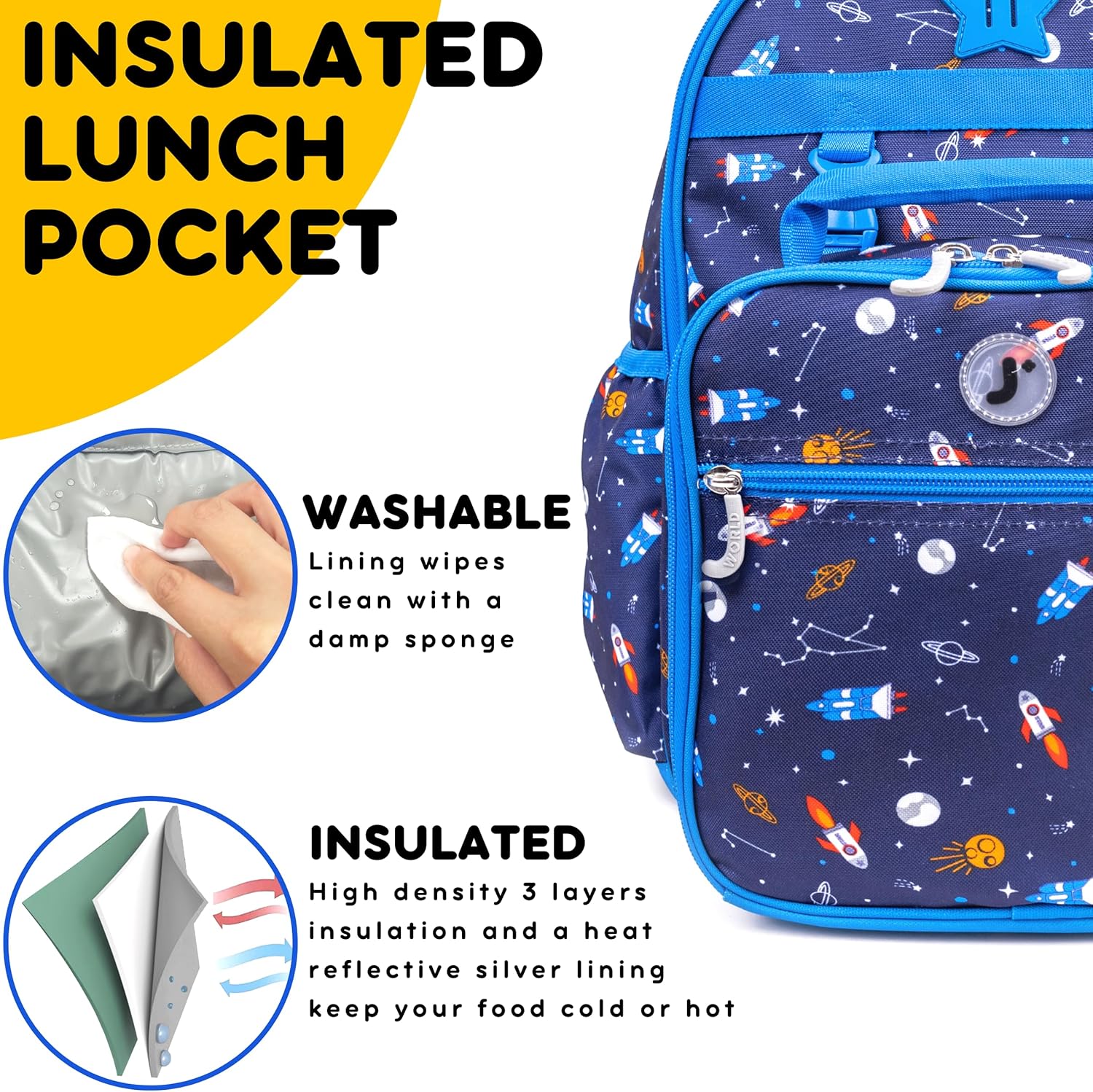 J World Duet Kids Backpack & Lunch Box Set For Boys & Girls Pre-K to Elementary School, Spaceship - Image 5
