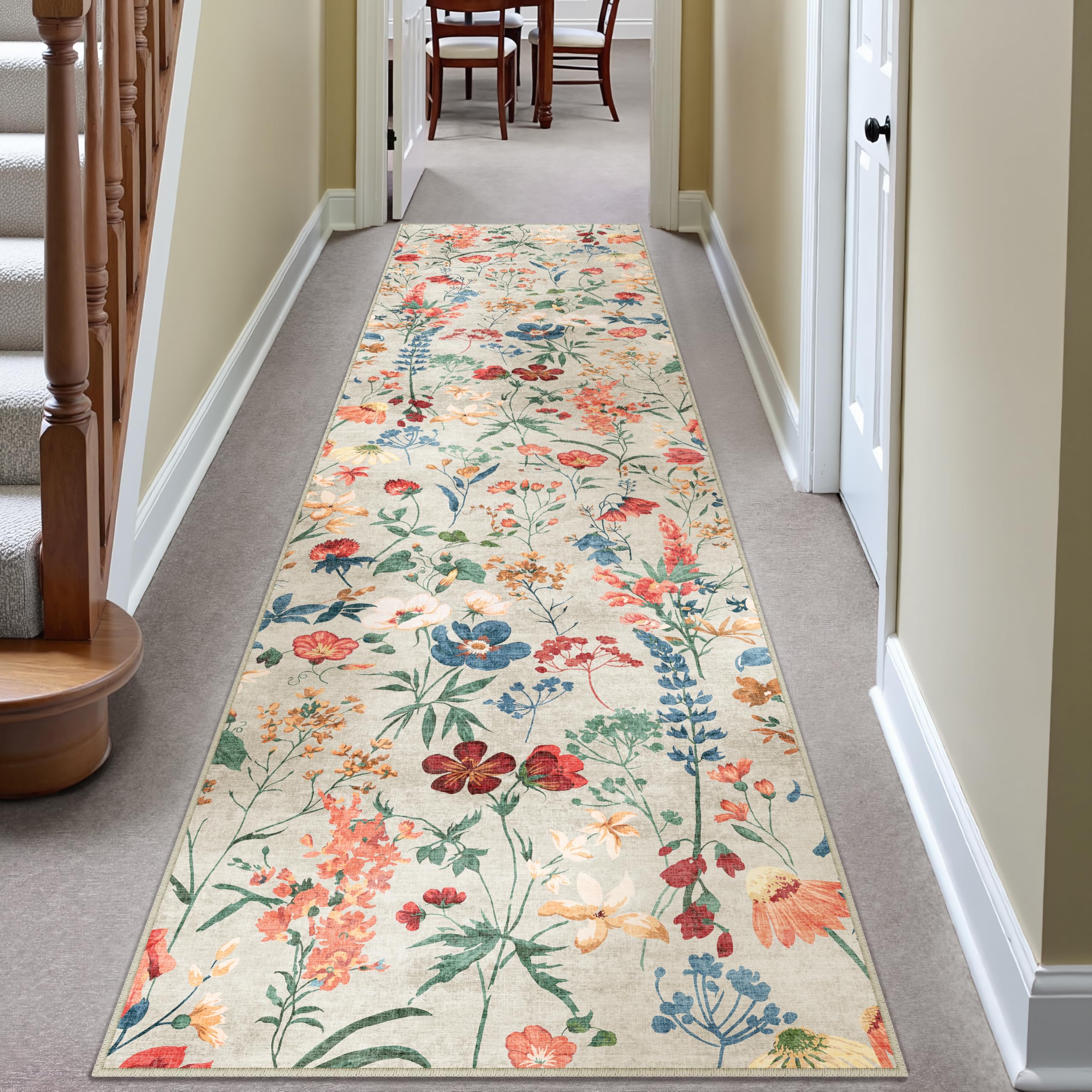 HUGEAR Läufer Flur Teppich 80x300cm Beige Waschbar Teppichläufer Runner