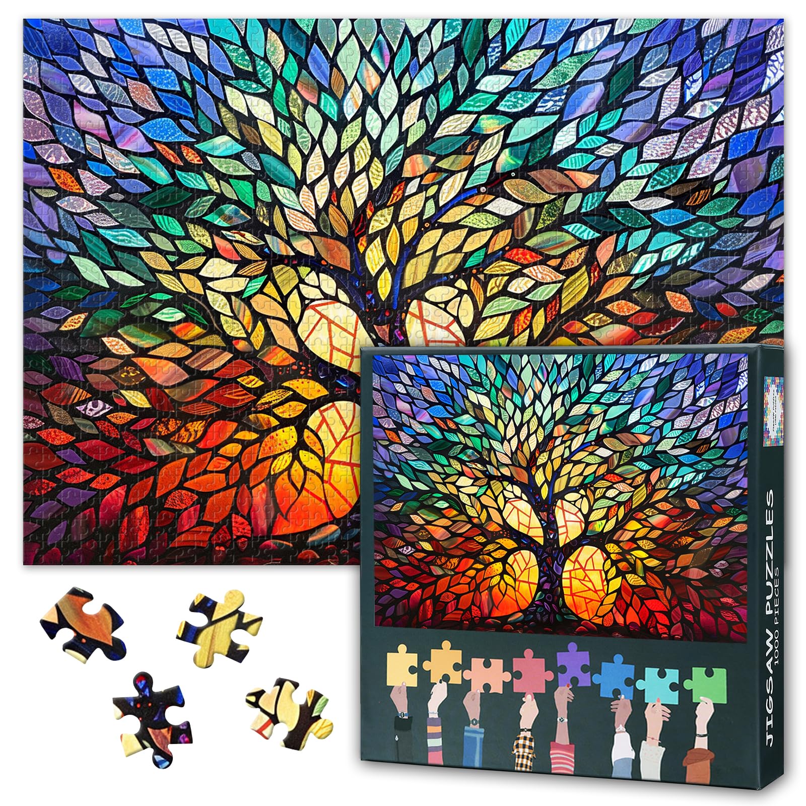 1000 Piece Jigsaw Puzzle for Adults - Tree of Life Abstract Art, Colorful Dynamic Design with Vibrant Colors, Premium Adult Puzzles 1000 Pieces for Relaxation - 27.5x19.7 In