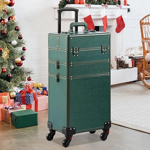 Miniatura 6 de Somduy Estuche de tren de maquillaje, estuche de maquillaje rodante, estuche de cosmetología sobre ruedas, regalo de Navidad, estuche organizador de