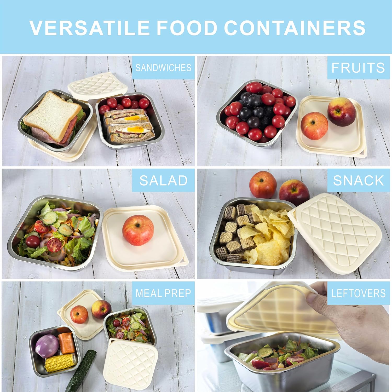 F.Y.Dreams 3 Pack 304 Stainless Steel Sandwich Containers With Silicone Lids/ 3 * 35 OZ/Plastic Free Lunch Box/Metal Bento Box/Snack Containers/Cream - Image 8