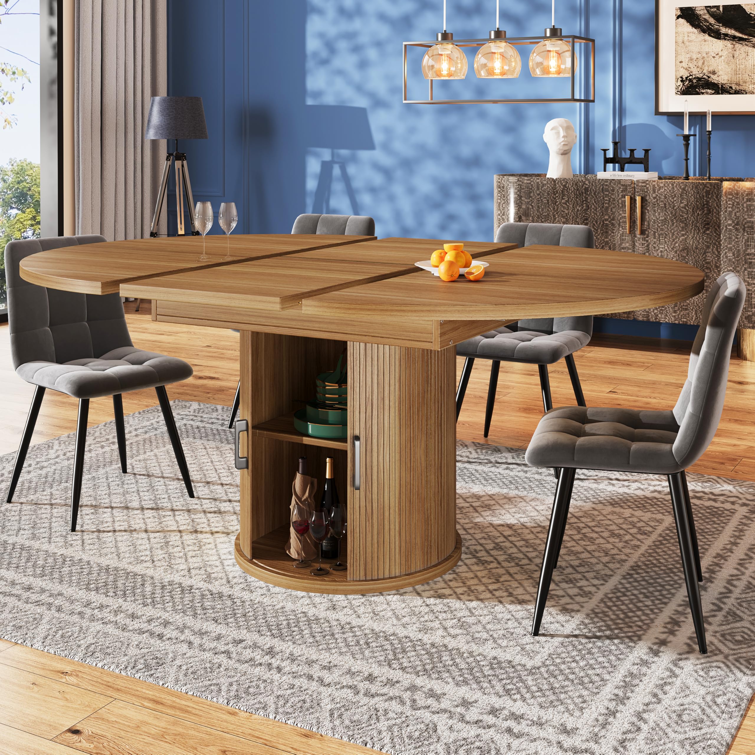 Mesa de Comedor Extensible, Mesa de Cocina, Mesa de balcón, Mesa de Comedor Redonda, Extensible a Ovalada, 118-158 cm, Capacidad para 6 Personas (Nogal)