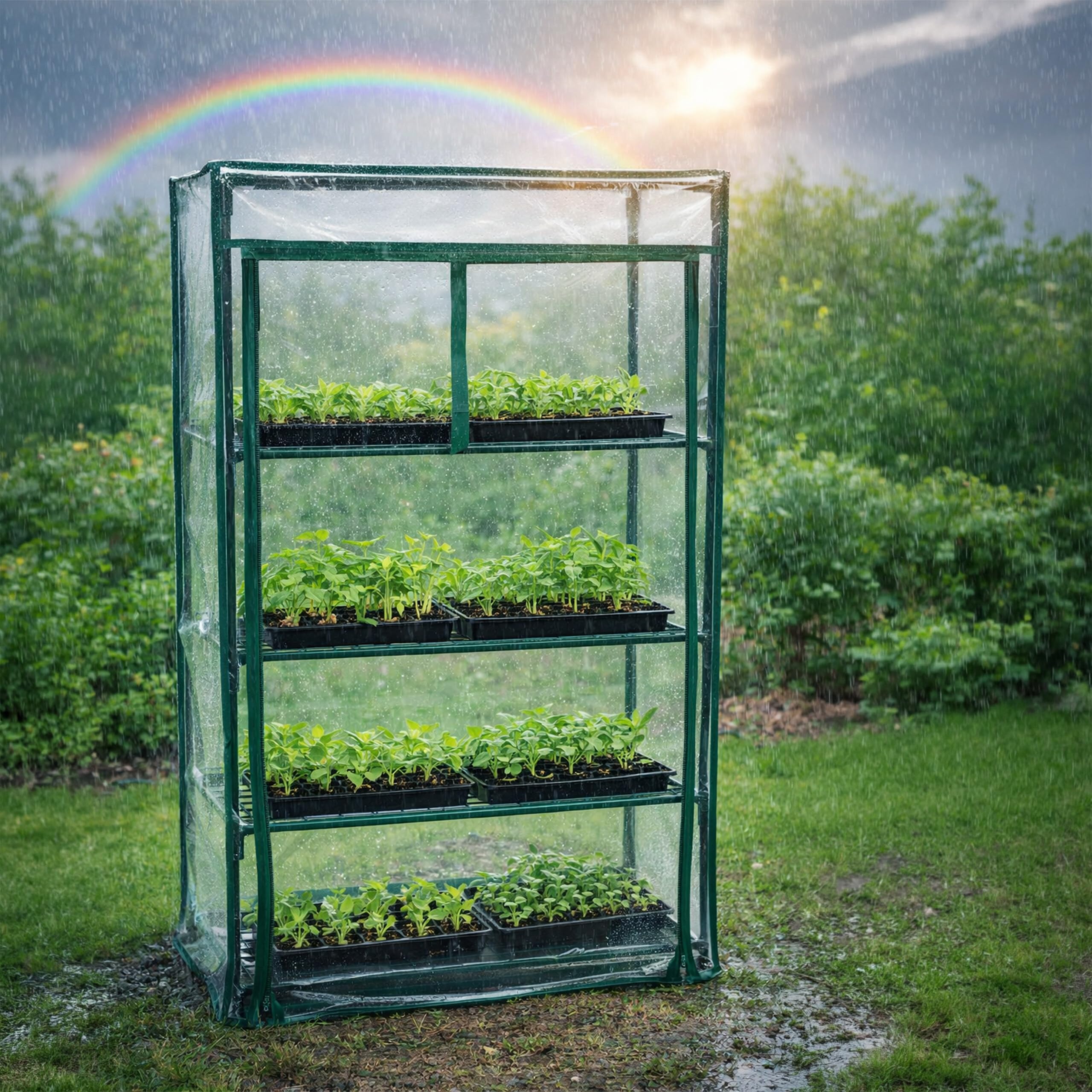 Relaxdays Serre Balcon, Lot de 2, Film PVC, Acier, HxLxP 80 x 46 x 24 cm, Serre tomates 3 étages, Vert/Transparent