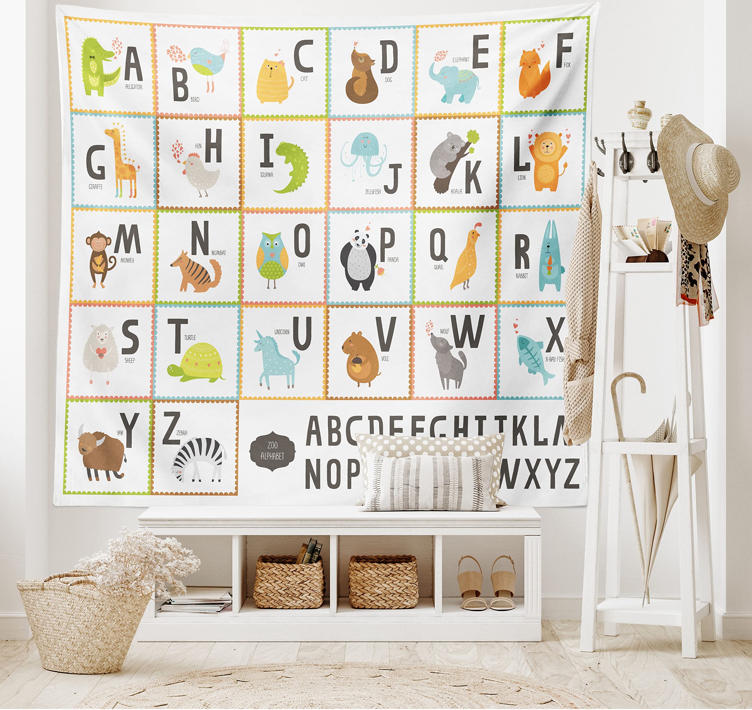 ABC Animal Nursery Tapestry – 50x60 Inch Wall Hanging For Kids Room, Classroom, Or Playroom Decor