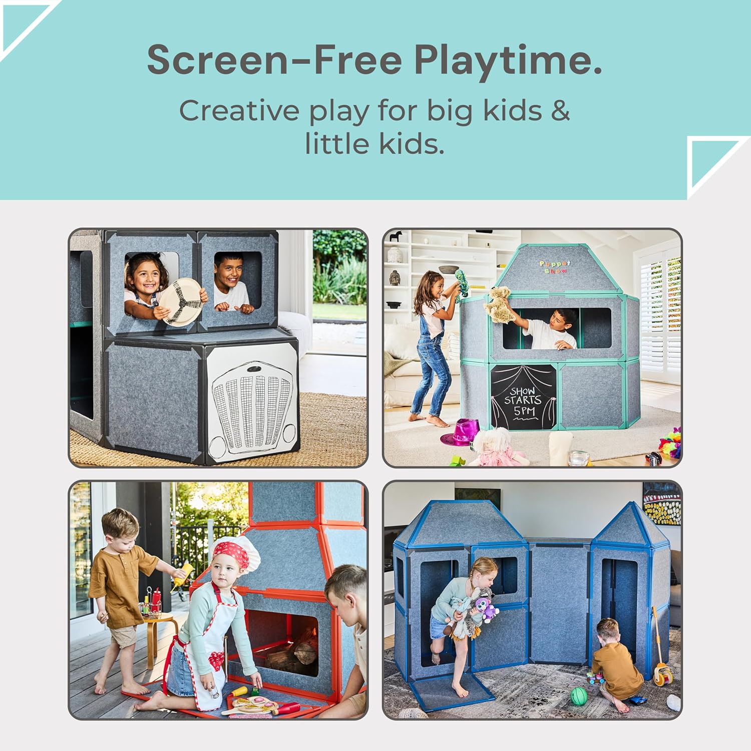 Superspace Giant Magnetic Fort Building Panels - The Big Set, 24 Panels, Life-Size Magnetic Tiles Kids Can Crawl Inside, Build Forts Castles Rockets, STEM Toy Ages 3-10+, Eco-Felt, Indoor & Outdoor