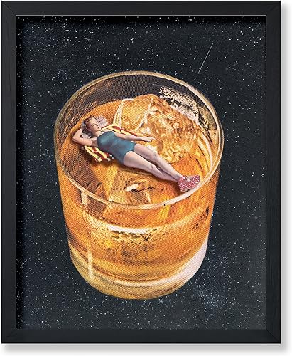 Poster Master Póster Pin Up Girl on Whisky - Impresión retro de alcohol - Arte de collage - Arte de dama - Arte de carrito de bar - Arte moderno -