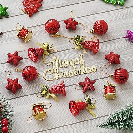 eCraftIndia Christmas Tree Decorative Hanging Ornaments, Decoration Items - Merry Christmas Cutout, Stars, Balls, Drums, Bells, Pine Tree