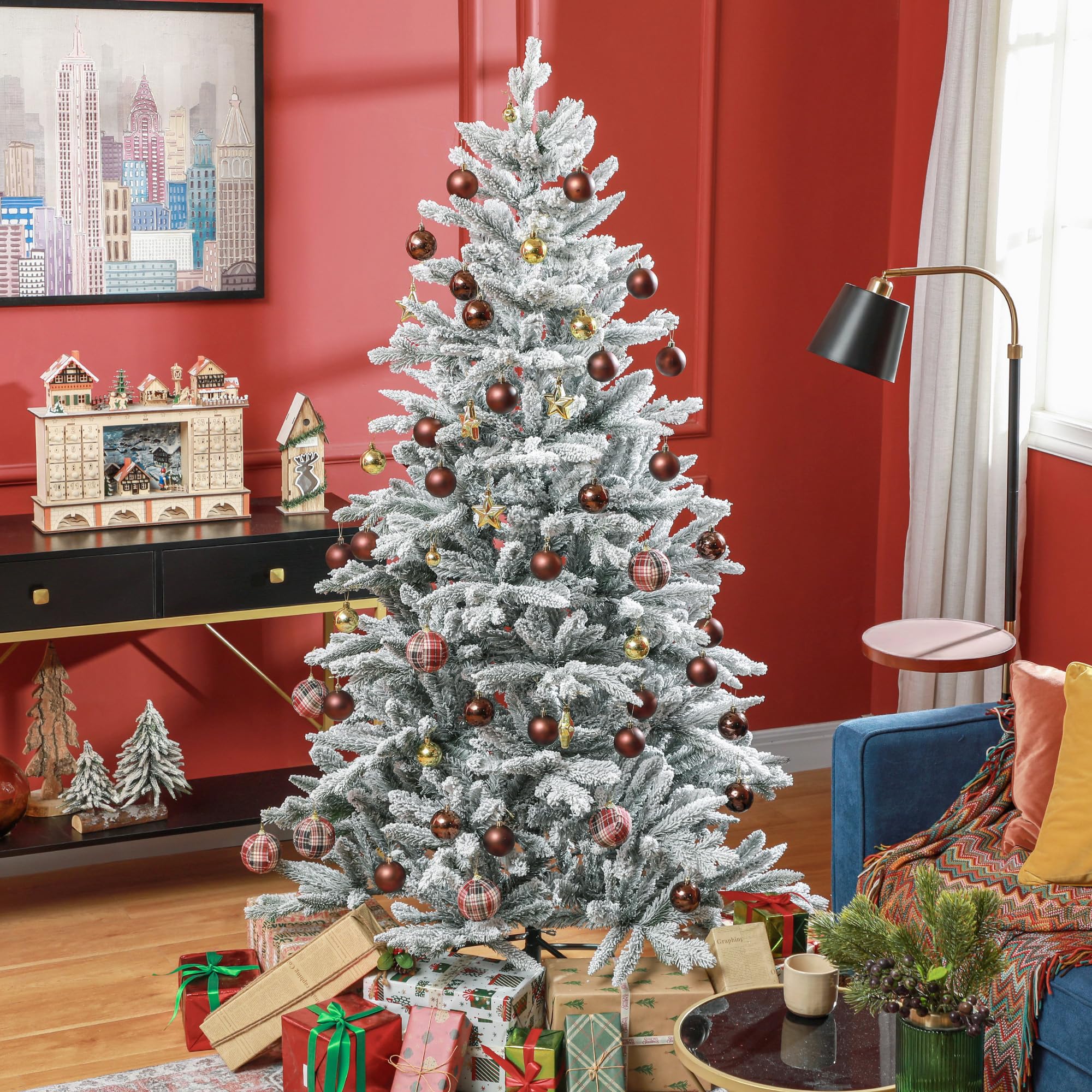 HOMCOM Künstlicher Weihnachtsbaum 180 cm mit Schnee, inkl. Metallständer