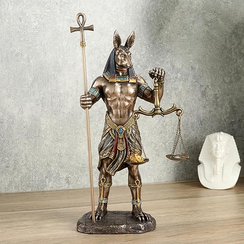 Miniatura 2 de Veronese Design 10 58 pulgadas Anubis sosteniendo Ankh Bastón y escala Escultura de resina en frío de bronce fundido