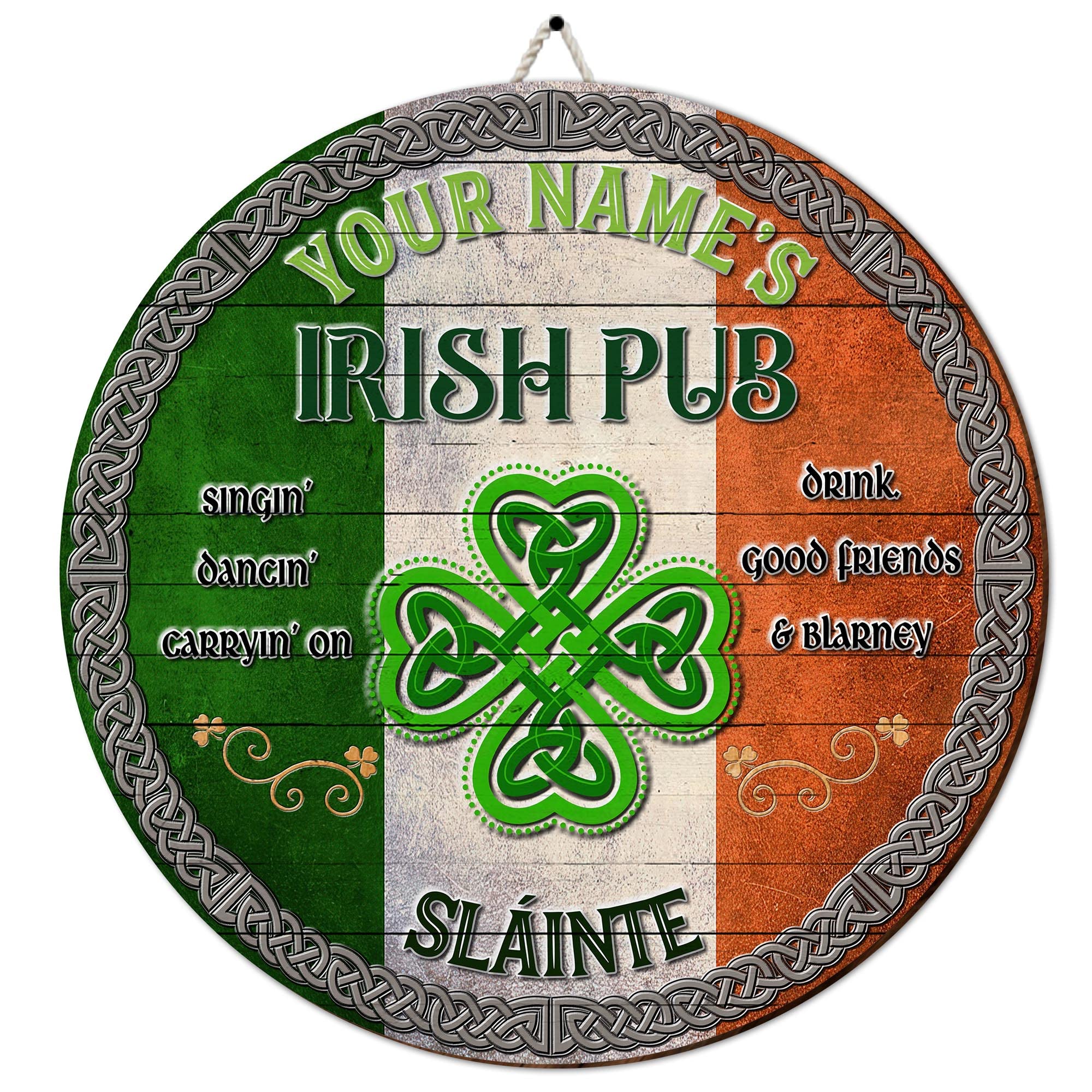 Artsy Woodsy St. Patrick's Day Decor Personalized Irish Pub Wooden Sign (Not Real Carved) Wall Art Plaque Accessories, Vintage Rustic Home Bar Sign, Céad Míle Fáilte Lucky Charms Shamrock Celtic (30)