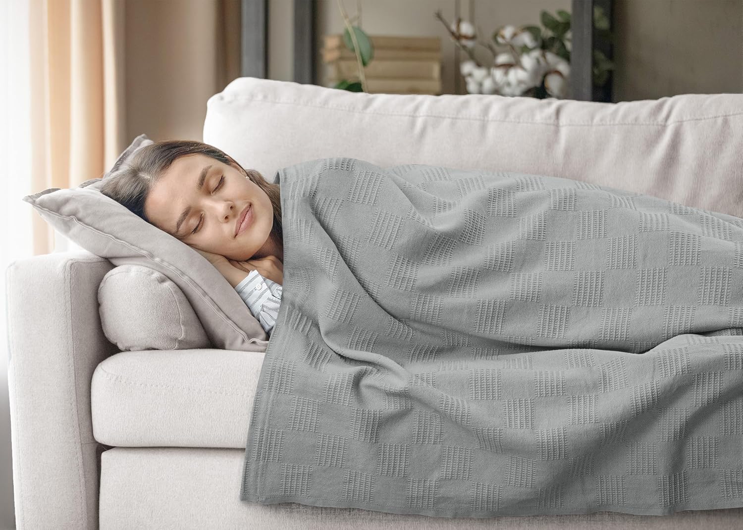 Utopia Bedding Cool Grey 100% Cotton Blanket [Queen Size - 90x90 Inch] 350GSM Lightweight, Soft and Breathable Thermal Blanket for All Seasons - Image 9