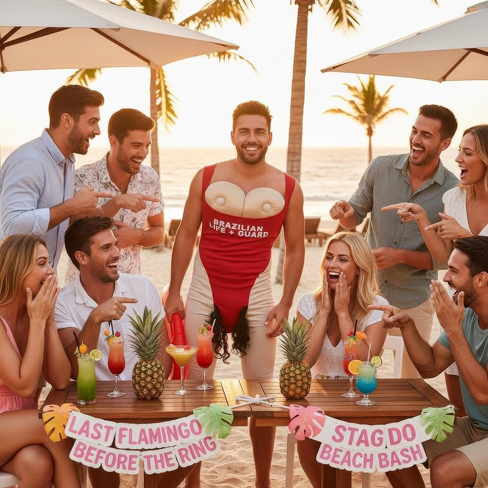 HENBRANDT Brazilian Life Guard Hilarious Adult Fancy Dress Costume - Comedy  Beach Party Outfit Novelty Humorous Stag Do Halloween Costume One Size Fits  Most : Amazon.co.uk: Toys & Games