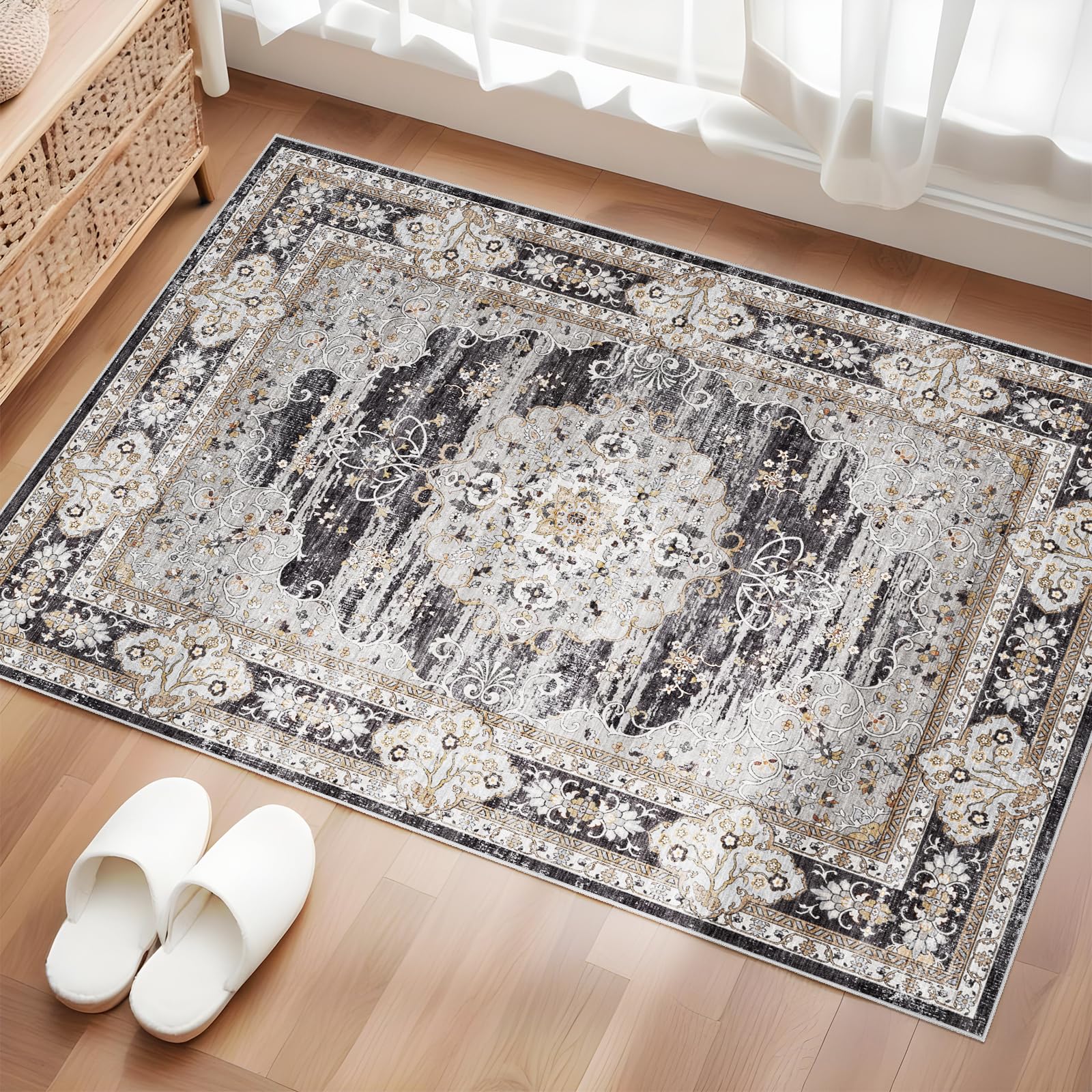 Puino Washable Entryway 2x3 Rug Small Boho Rugs for Indoor Entrance Non Slip Backing Stain Resistant Carpet Low