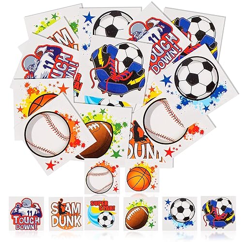 144 tatuajes temporales deportivos surtidos  Forest & Twelfth 2" tatuajes falsos impermeables para niños, béisbol, baloncesto, fútbol, fútbol,