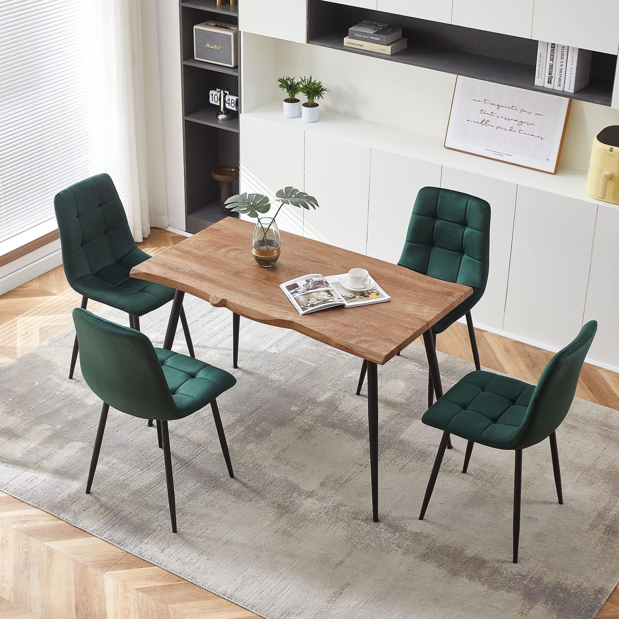 Amazon.com: Homedot Kitchen Dining Table Set for 4, Modern Black Wood Grain MDF Dining Table, 4 ...