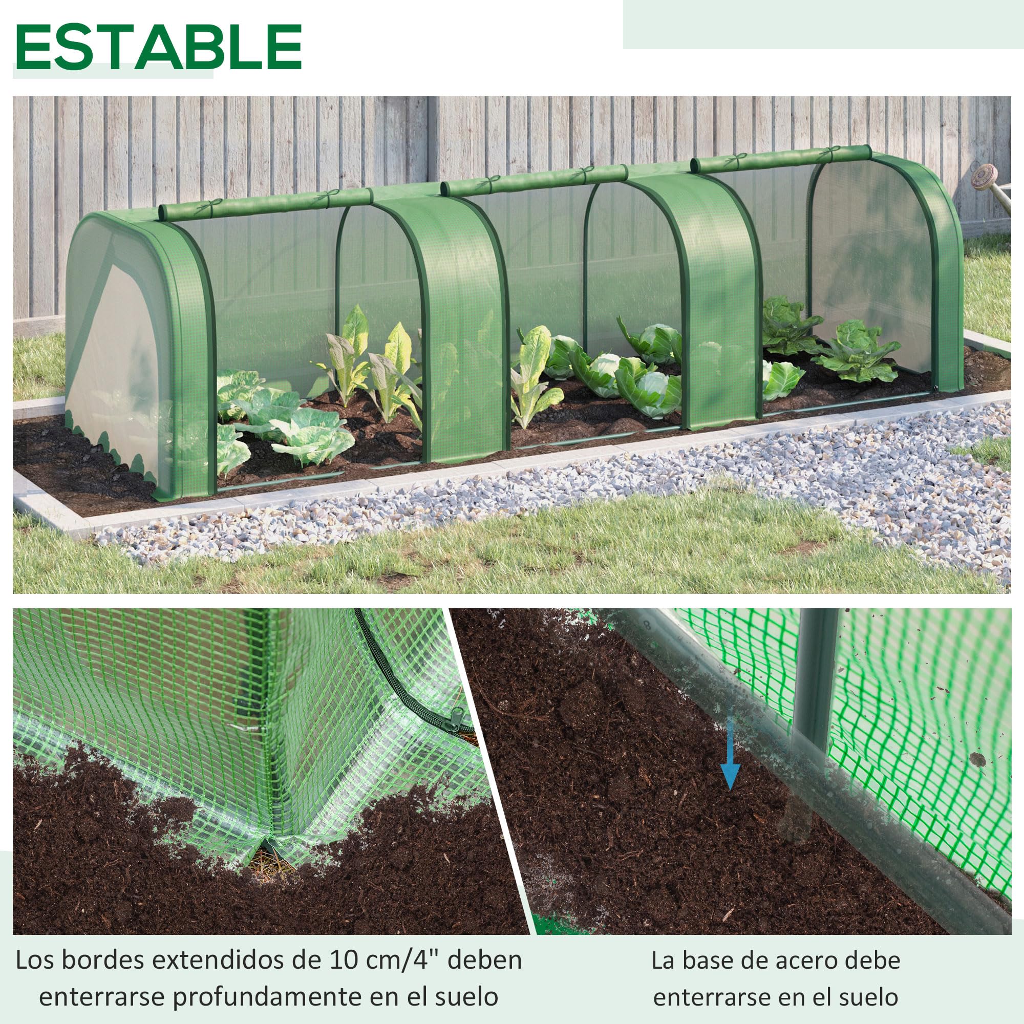 Outsunny Invernadero de Exterior 295x100x80 cm Invernadero de Jardín con 3 Puertas Enrollables Marco de Acero para Cultivos Plantas Flores Verde