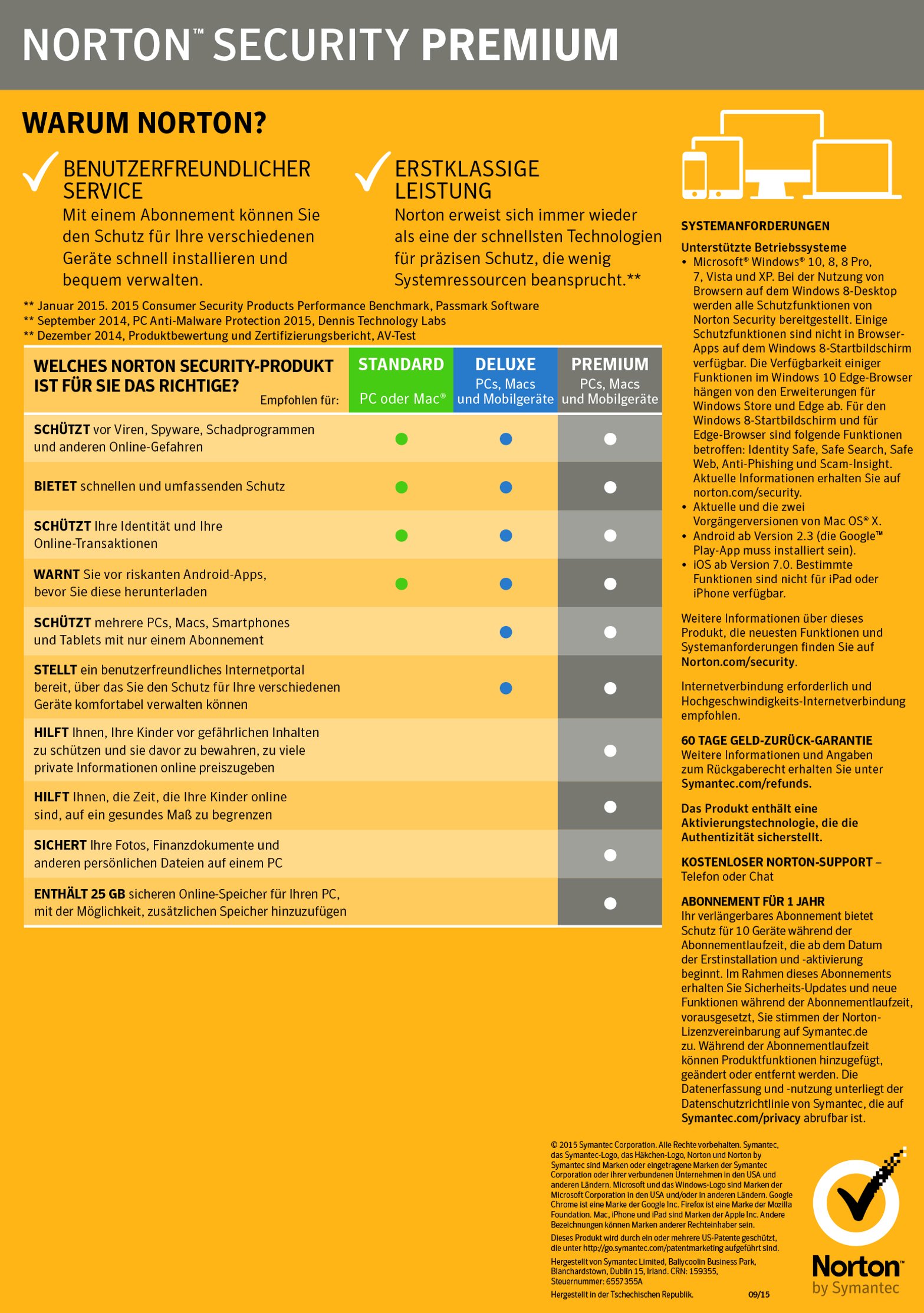Norton Security Premium 2018 | 10 Geräte | 1 Jahr | PC/Mac/iOS/Android | Download