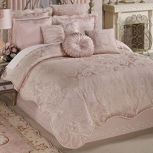 Touch of Class Romantic Princess Blush - Juego de edredón tejido jacquard de gran tamaño King