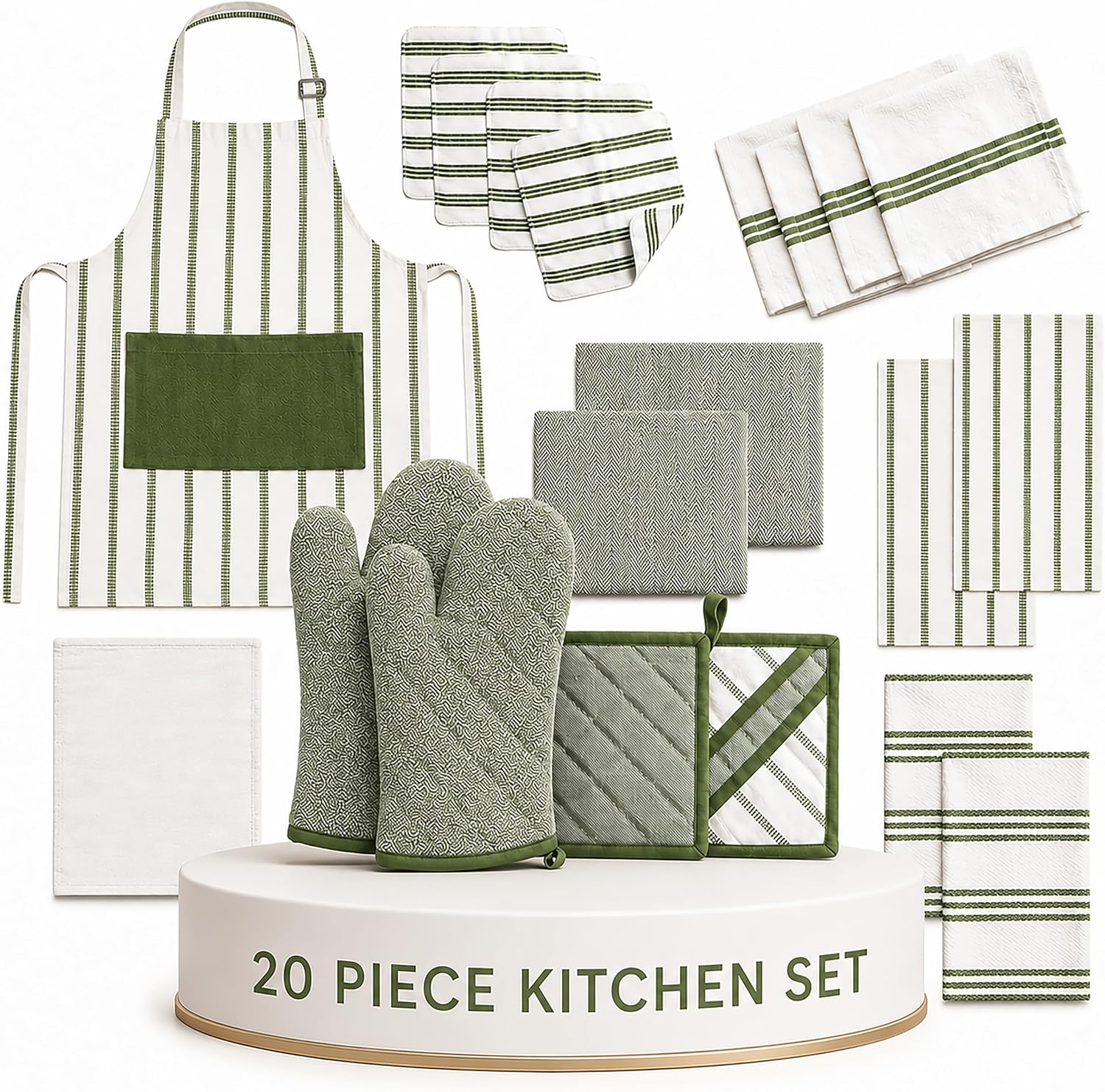 20Pc Kitchen Towels and Dishcloths Sets, Kitchen Essentials For Home- Green