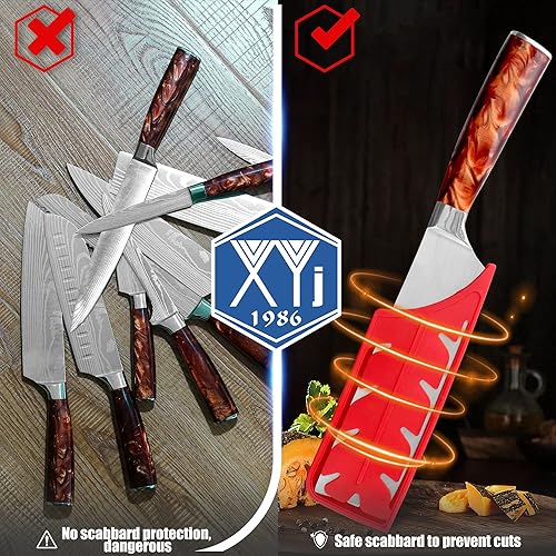 Vista 101 de XYJ Juego de 2 fundas de cuchillo de seguridad para cuchillos, protector de borde, funda universal para cuchillos, chef, cuchillo de cerámica