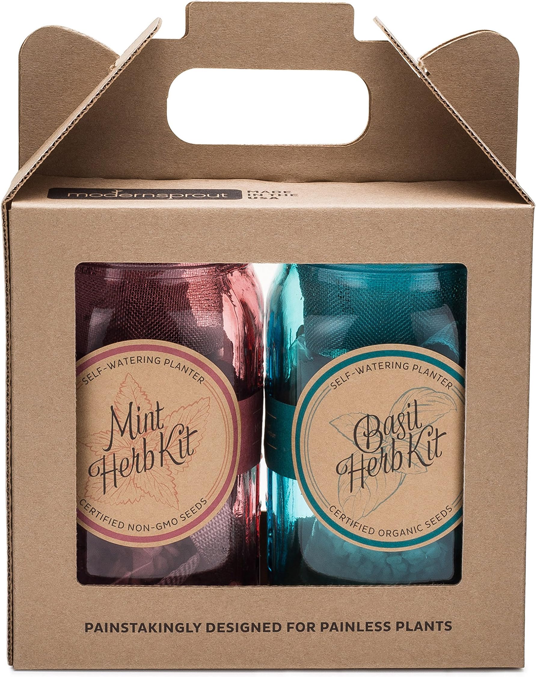 Indoor Herb Garden Starter Kit - Cocktail Inspired - Mint and Basil - 2 Self-Watering Herb Kits