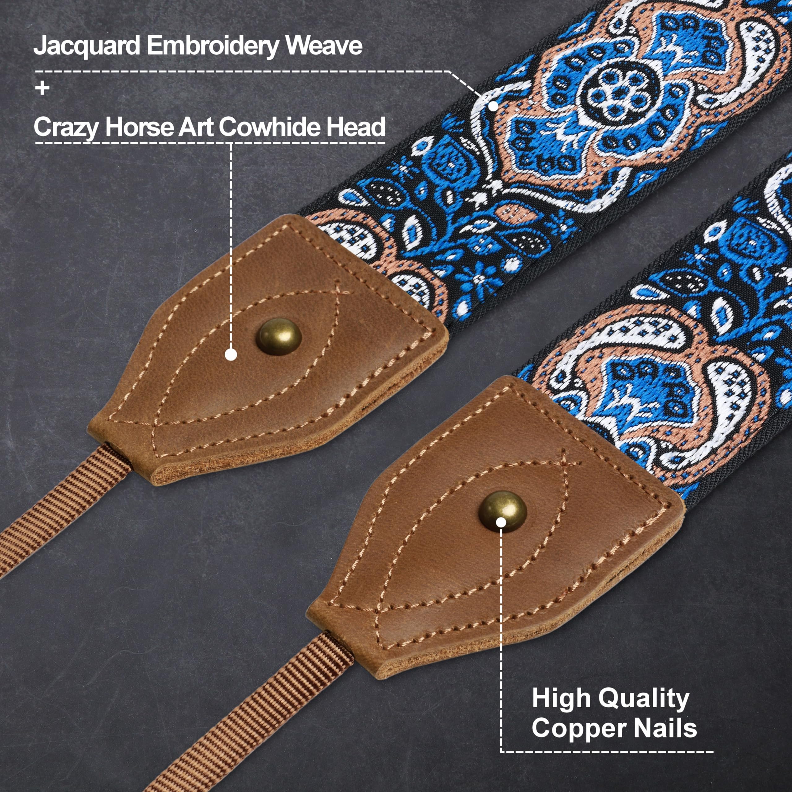 Crazy Horse Sangle De Sac À Main En Cuir De 5,1 Cm - Large Bandoulière Réglable - Broderie