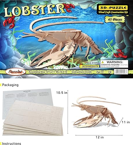 Miniatura 2 de Rompecabezas 3D Rompecabezas de madera de langosta Kit de construcción de modelo divertido juguete educativo único DIY de madera ensamblar modelo