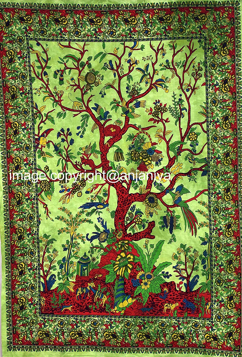 ANJANIYA Tree Of Life Beautiful Bohemian Room Dorm Decor Hippie Indian Tie Dye Small Boho Tapestry Psychedelic Poster Size 40"x30" Mandala Wall Hanging Art Cotton Gypsy Posters (Green, 30"X40")