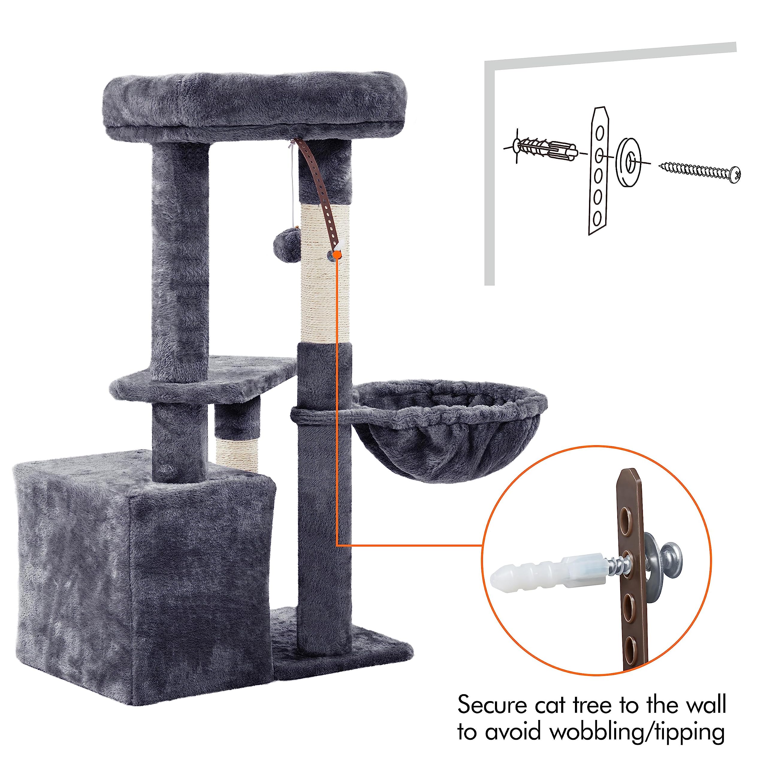 Yaheetech Albero Tiragraffi in Sisal Naturale e Truciolato 50 × 34,5 × 87 cm con Posatoio Condominio Gioco Grigio Scuro