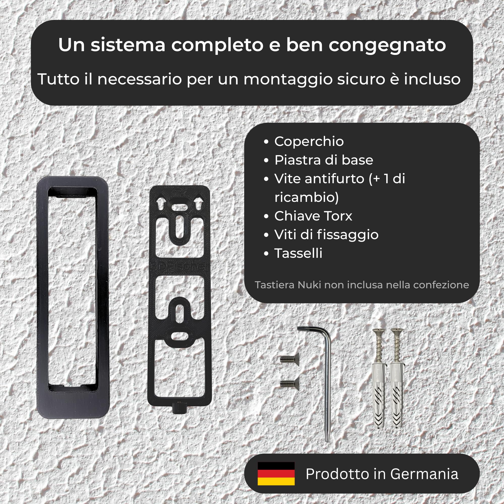 Generisch Supporto da parete compatibile con Nuki Keypad 2 - Copertura antifurto con vite di sicurezza Torx - Senza protezione dalle intemperie - Superficie simile a intonaco - Nero (senza tetto