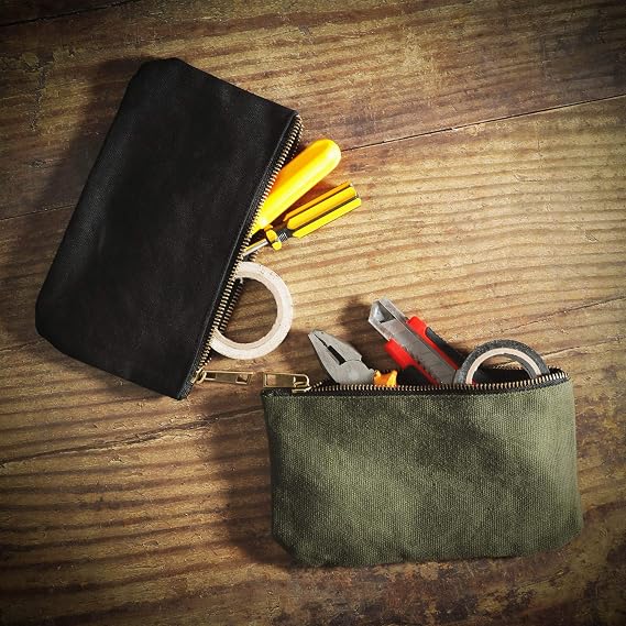 Tool Pouch, Heavy Duty 16oz Waxed Canvas Metal Zipper Tool Bags, Water Resistant, Durable, 4pc Set (7.6x4.5 inches)