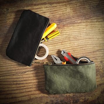 Tool Pouch, Heavy Duty 16oz Waxed Canvas Metal Zipper Tool Bags, Water Resistant, Durable, 4pc Set (7.6x4.5 inches)