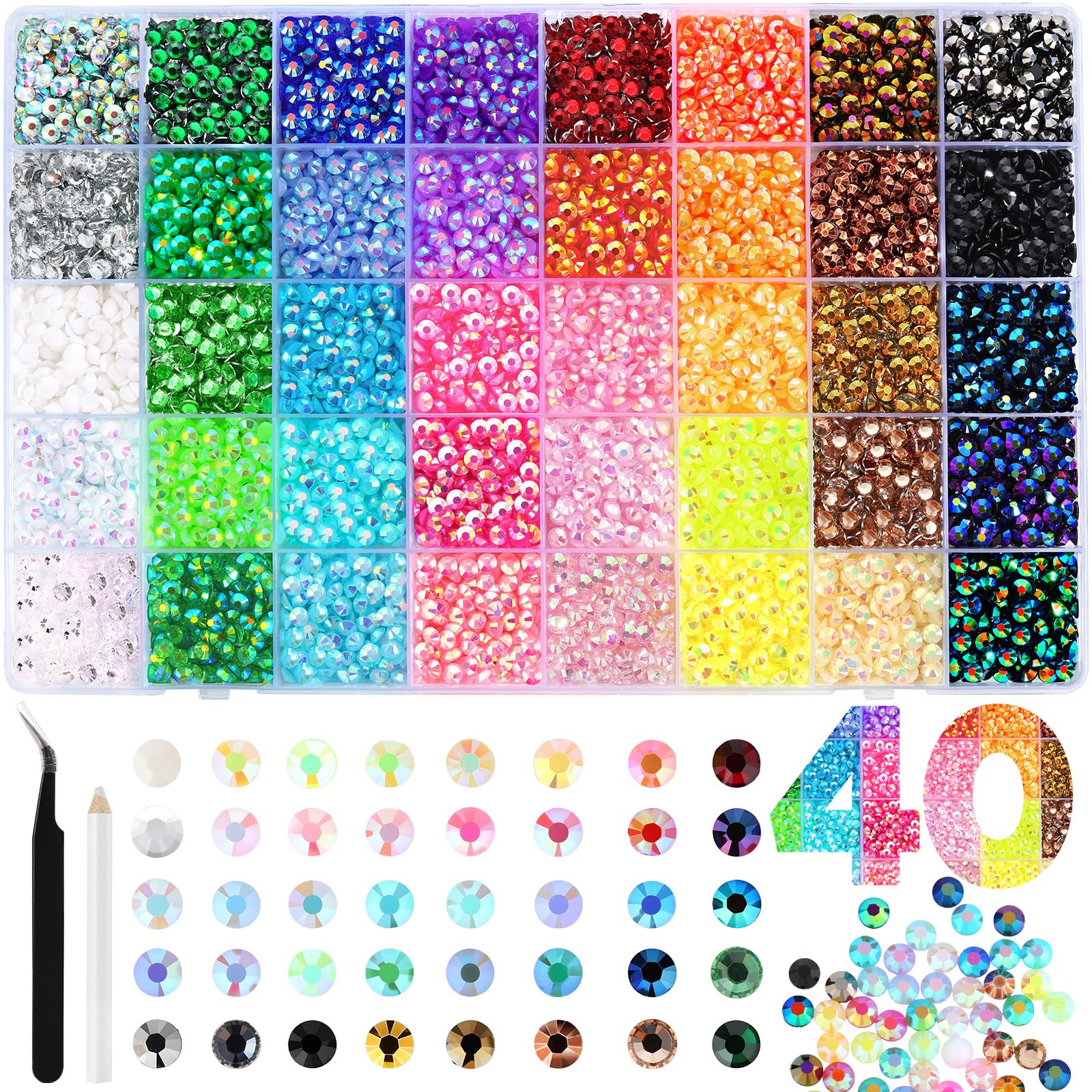 Zefy 40 Colors Resin Jelly Rhinestones for Bedazzling, 5mm 10000 Pcs Flatback Gems for Crafting, Bedazzling Kit with Tweezer and Pickup Pen for Clothes Shoes Nail Book Diamond Art-image-17