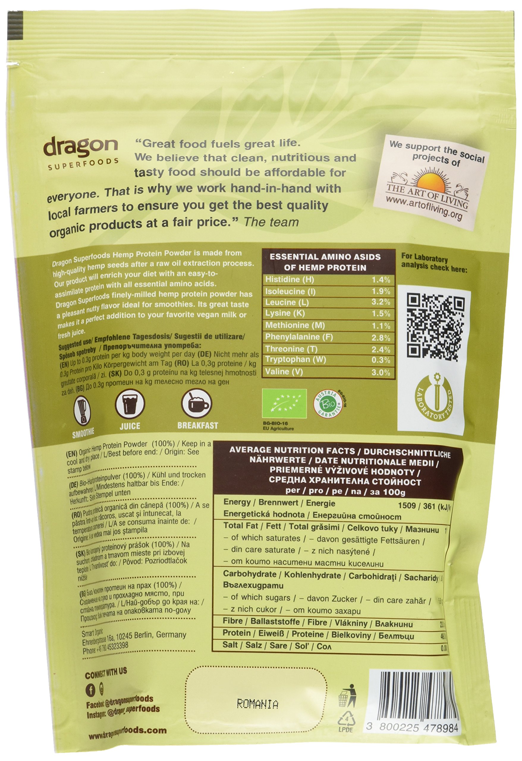 Dragon Superfoods Bio Hanf Protein 50 Prozent Protein (3 x 200 g)