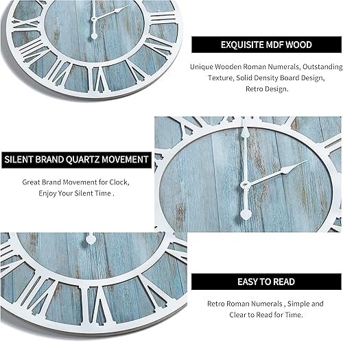 Miniatura 4 de 1st owned Reloj de pared para decoración del hogar, reloj de pared de madera azul de 16 pulgadas, funciona con pilas, casi silencioso, pequeño