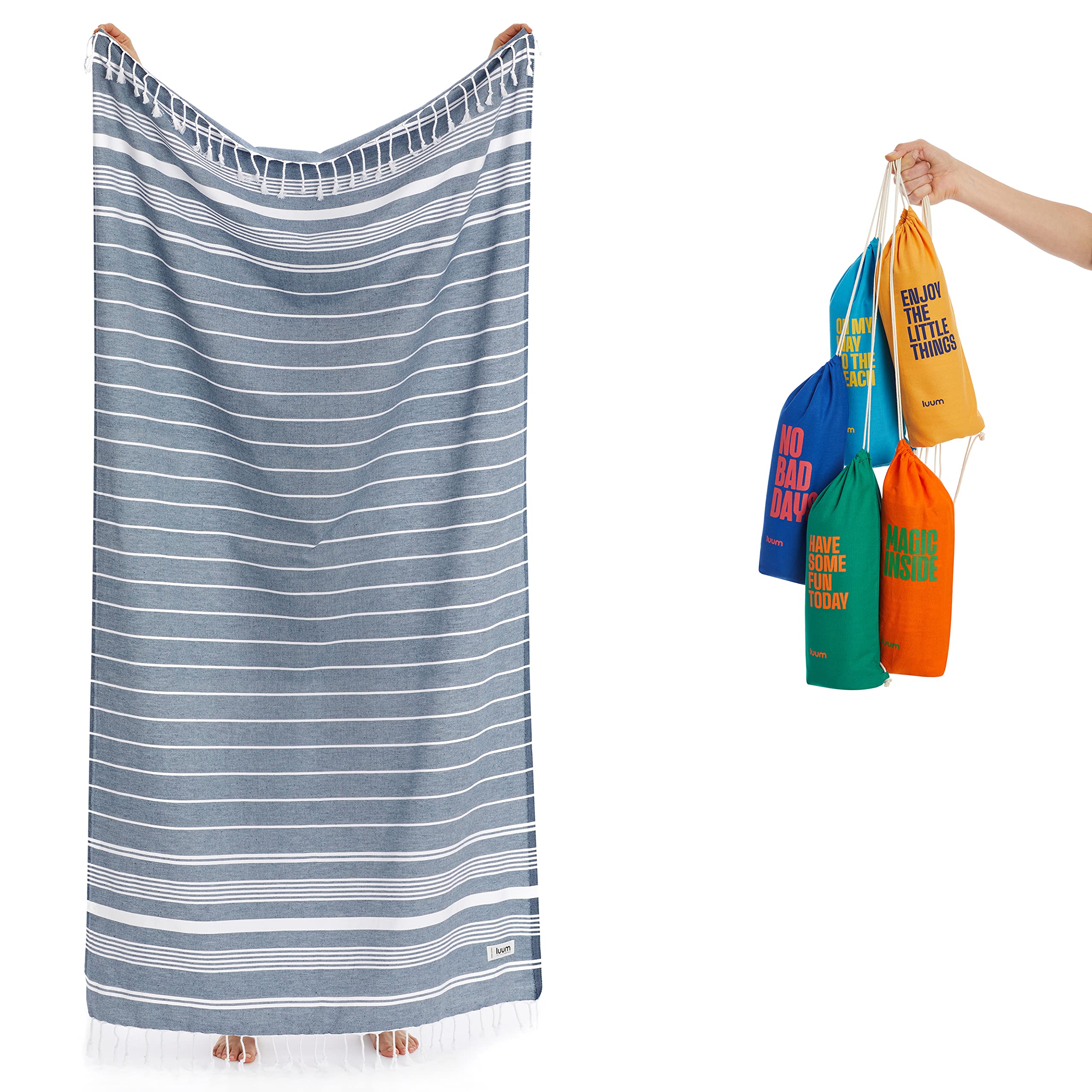 Luum Navy Luum® Travel Towel, Outdoor Hammam Towel, Beach Towel, Bath Towel, Sports, Sauna Kilt, Thin, Lightweight, Quick-Drying, (Better Than A Microfibre Towel), 95 X 160 Cm
