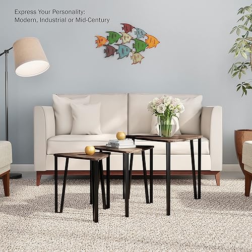 Miniatura 6 de LAVISH HOME Juego de 3 anidados, aspecto moderno de grano de madera para mesas de centro o mesitas de noche, muebles de decoración contemporánea