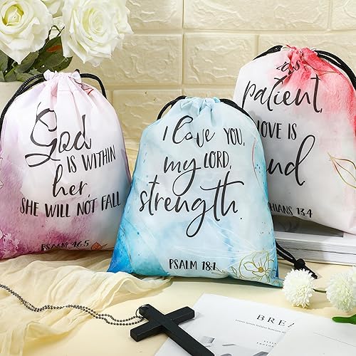 Miniatura 3 de Locmeo 24 bolsas de Navidad cristianas con cordón, versículo de la Biblia, reutilizables, tela Oxford, bolsas de regalo religiosas, bolsas de regalo