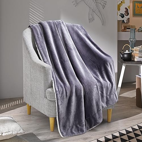 Miniatura 6 de Thesis Manta de forro polar Sherpa para sofá, manta de color carbón  Manta Sherpa cálida y acogedora, 50 x 60 pulgadas
