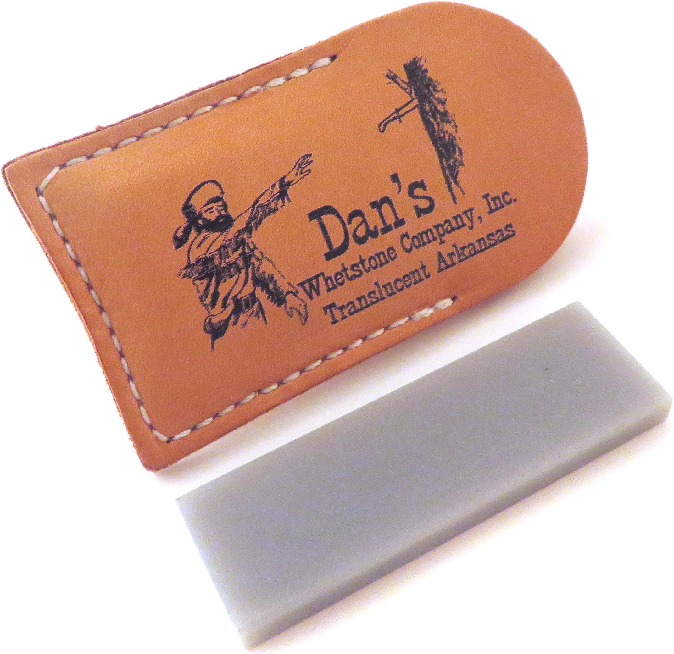 Dan's Whetstone Company, Inc. Genuine Arkansas Translucent (Extra Fine) Pocket Knife Sharpening Stone 3" x 1" x 1/4" in Leather Pouch TAP-13A-L
