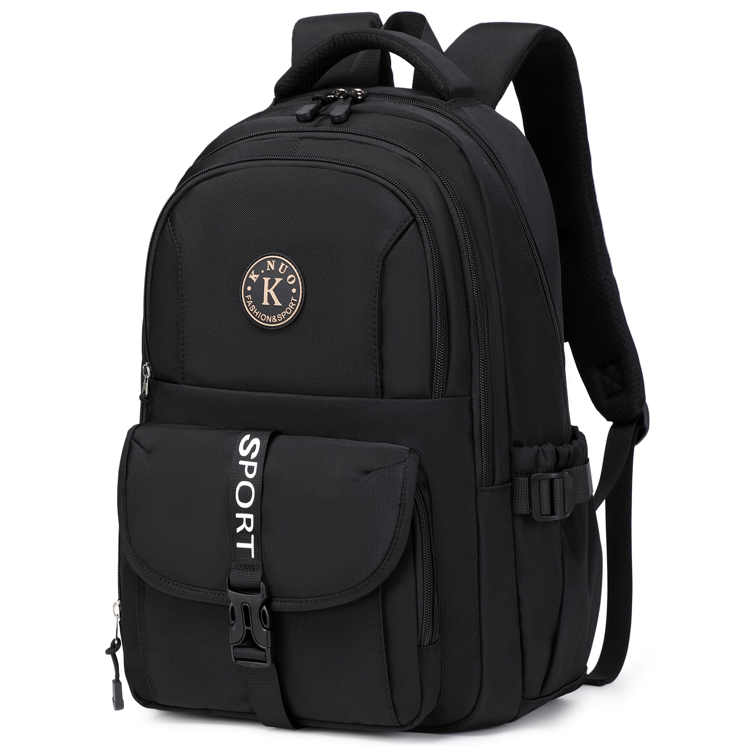 KIDNUOCollege Backpack, Travel Laptop Backpacks, Large Kids School Bag for Teens Girls Boys Students Bookbag Fit for 15.6 Inch Computer Waterproof Business Work Back Pack for Women Men Daypack Black