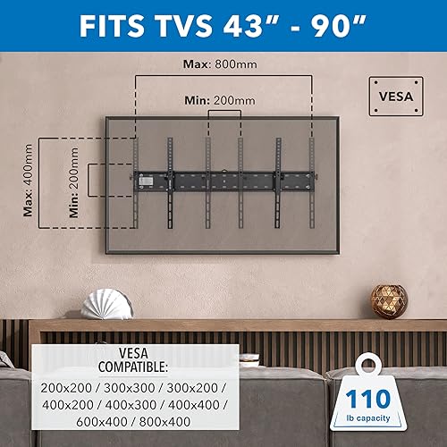 Miniatura 5 de Mount-It! Soporte de pared inclinable para TV con certificación UL para la mayoría de televisores de pantalla plana de 43 a 90 pulgadas, soporte de