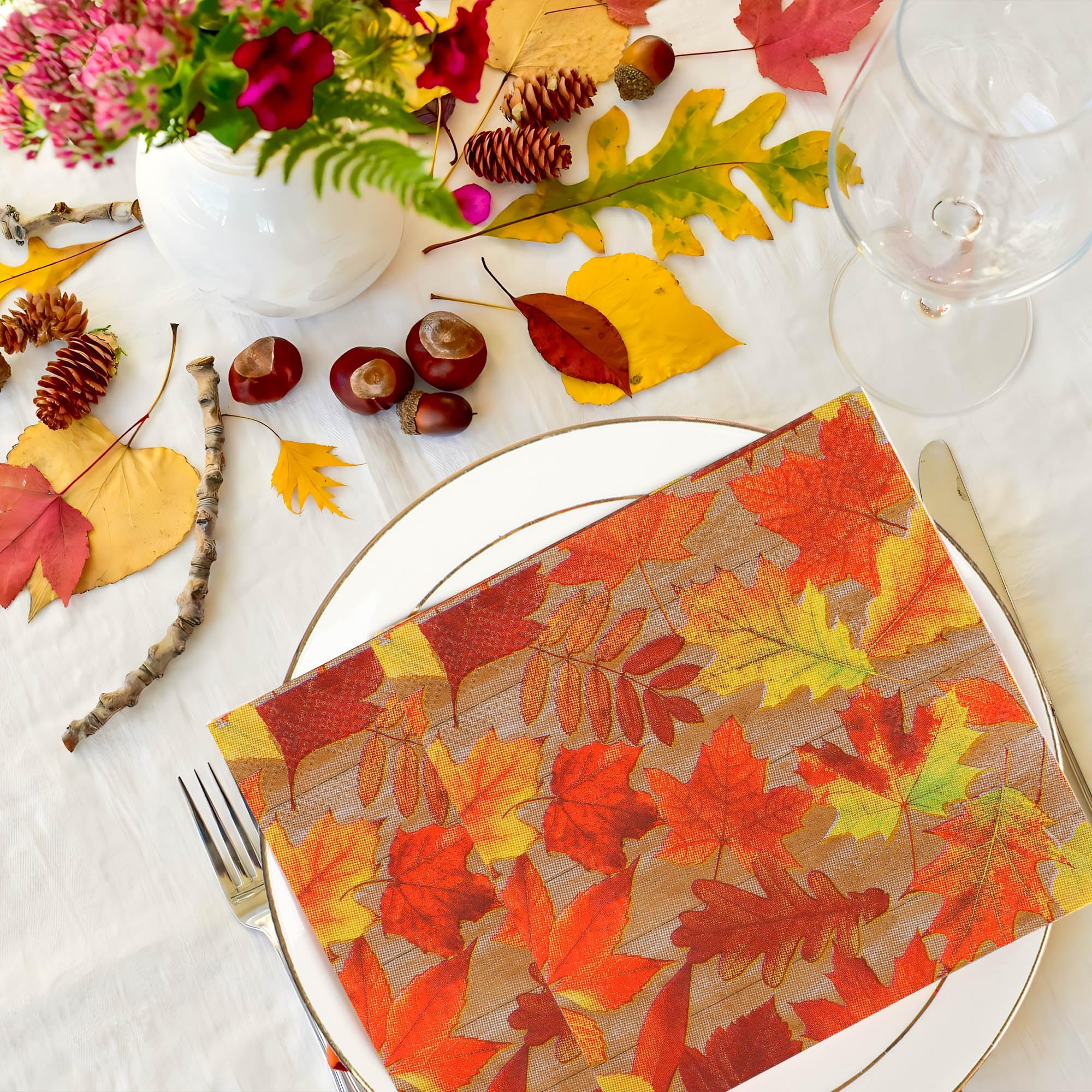 100 servilletas de cóctel de otoño, servilletas de papel de hojas de otoño, 3 capas, desechables, hojas de arce, servilletas de fiesta, servilletas decorativas para cena de Acción de Gracias,