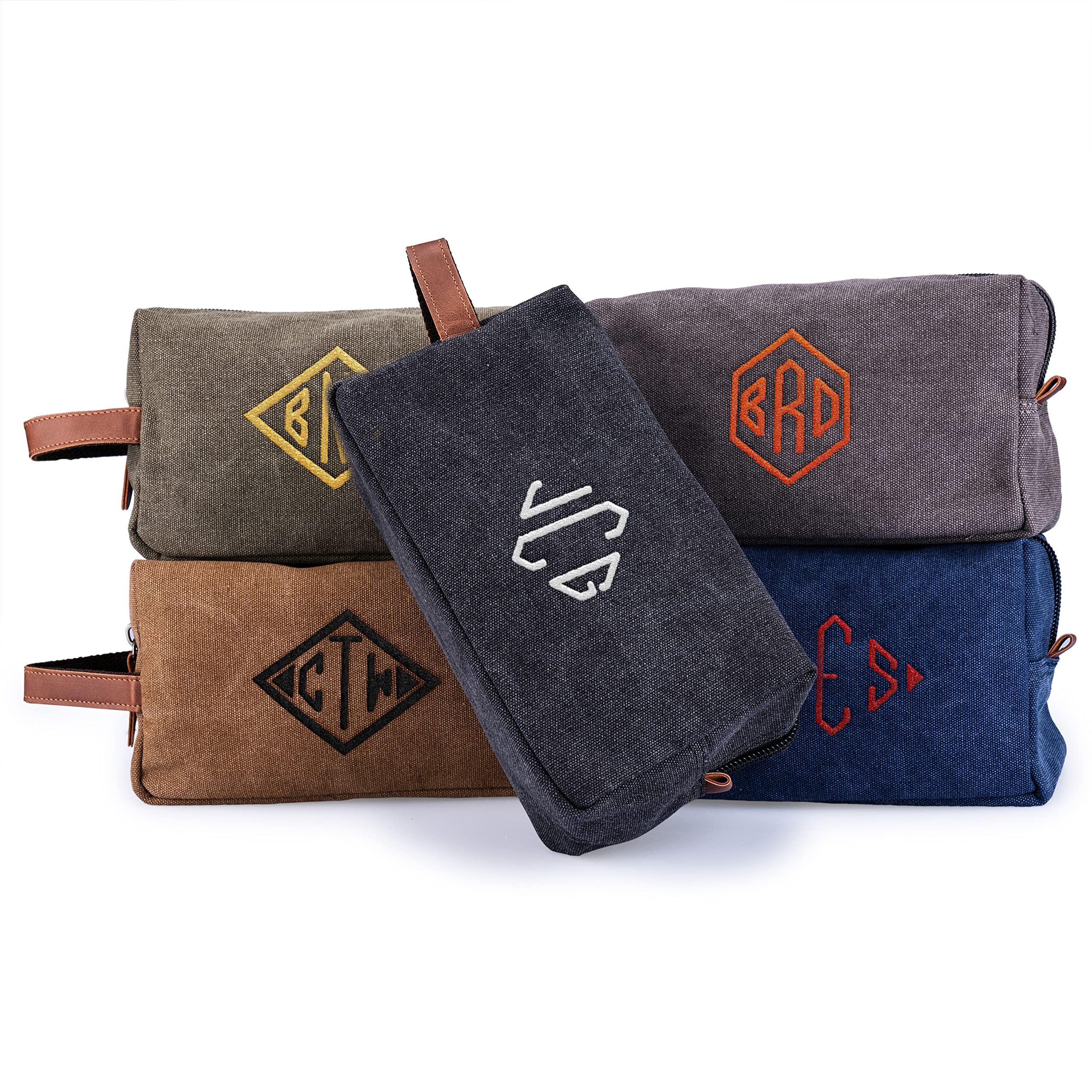 Single Monogrammed Embroidered Toiletry Bag with Initials - 5 Colors & 8 Thread Colors - Personalized Gifts for Men, Custom Dopp Kit - Groomsmen &