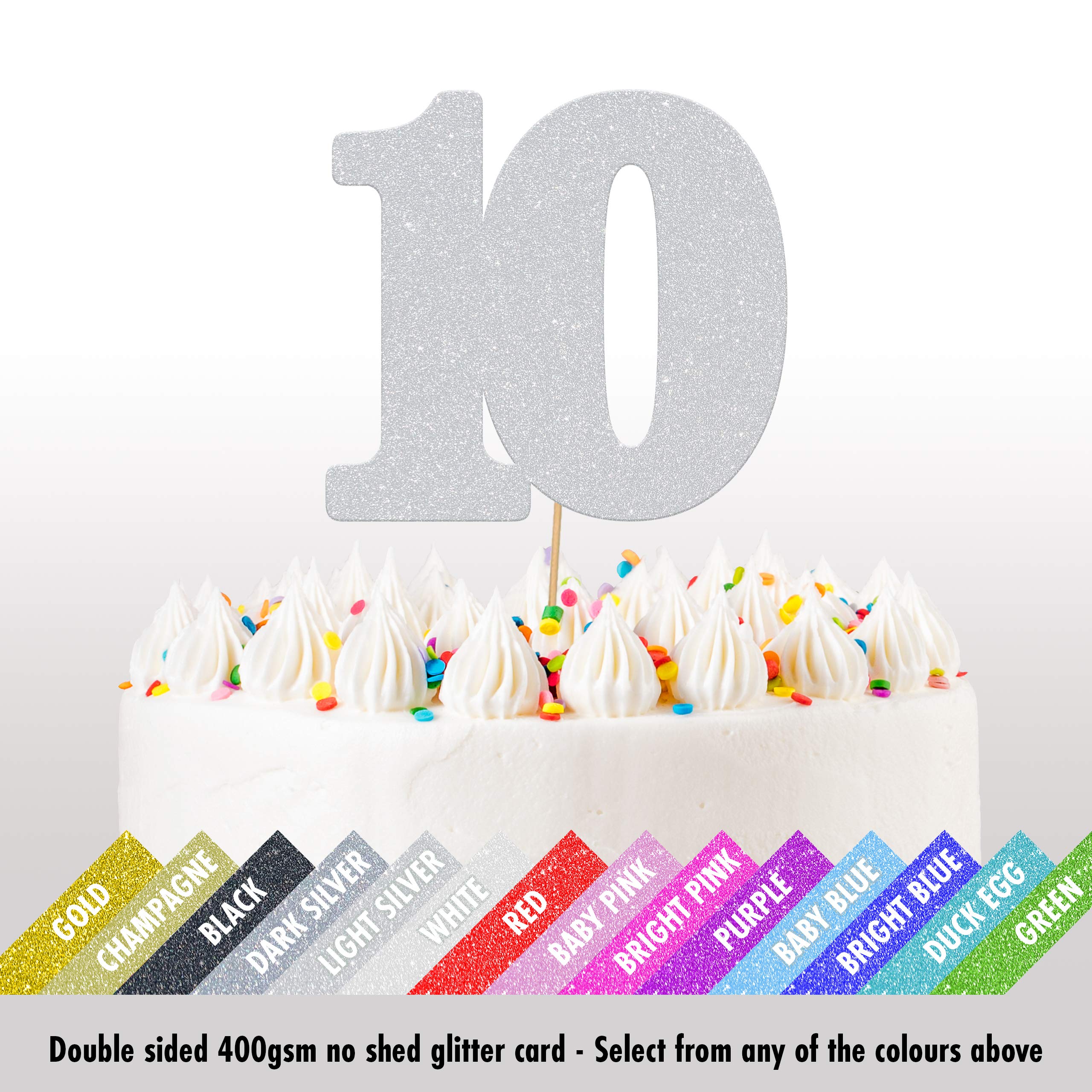Happy 10th Birthday Topper Per Torta Con Glitter | Decorazione Compleanno Per Ragazzi E Ragazze | Set Con 1 Topper Torta E 8 Topper Per Cupcake (2 Ciao, 10, Dieci) - 2