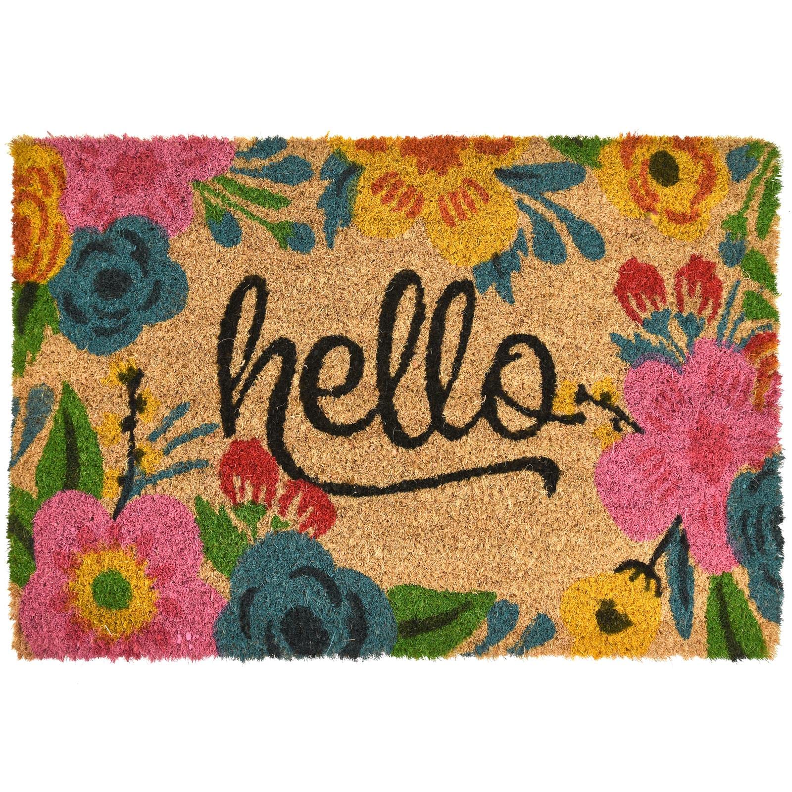 Albert Austin Coir Door Mat | Indoor and Outdoor Door Mats | Heavy Duty Welcome Mat | Entrance Front Doormat | Non Slip With PVS Backing | Hello Floral