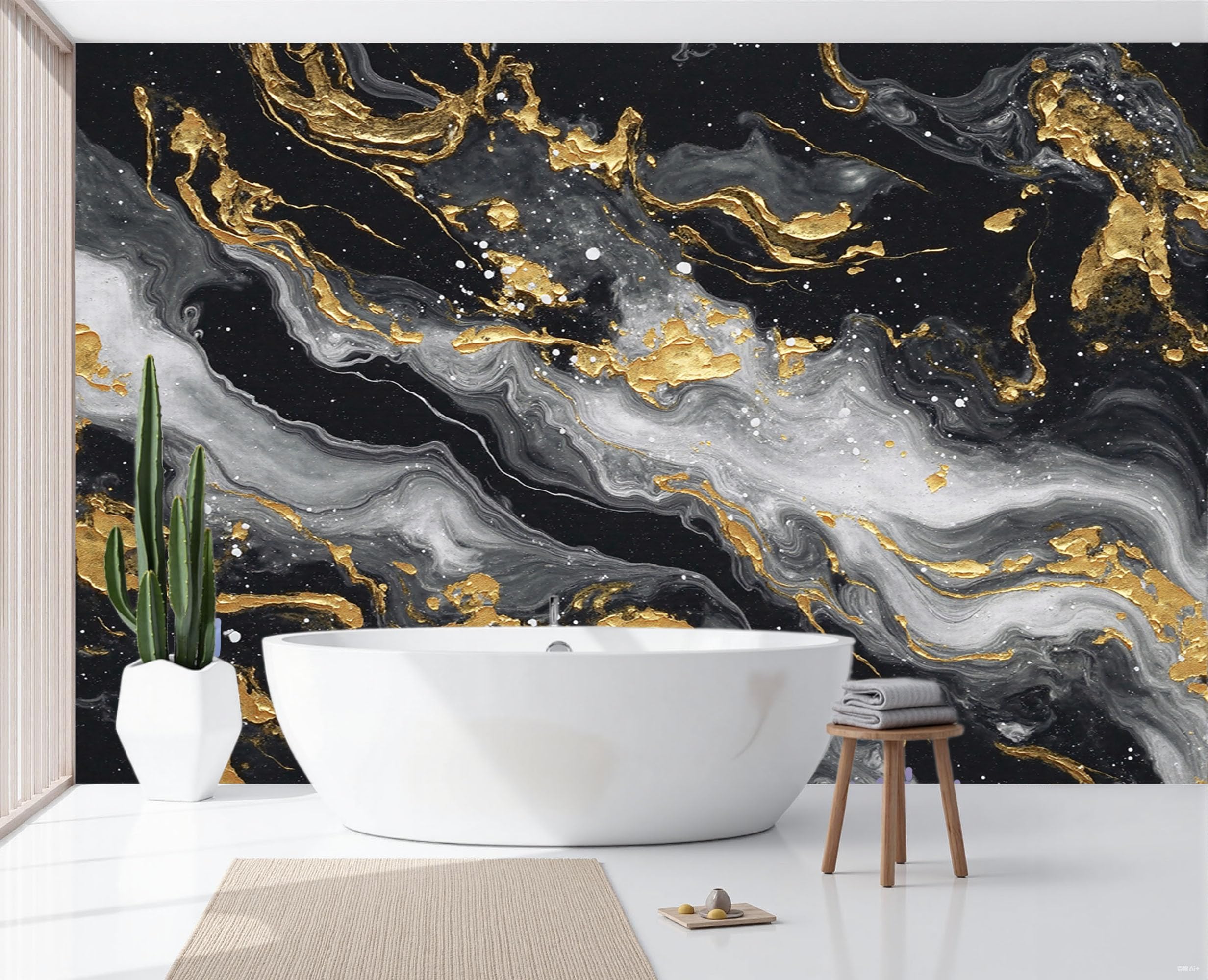 Fototapete Abstraktes Marmorgraffiti Tapete Luxus-Crack-Welle Tapeten Vliestapete Schwarzes Gold Modern Wandtapete Wohnzimmer Schlafzimmer Kinderzimmer Wanddeko Motivtapeten 250X175Cm (Bxh)