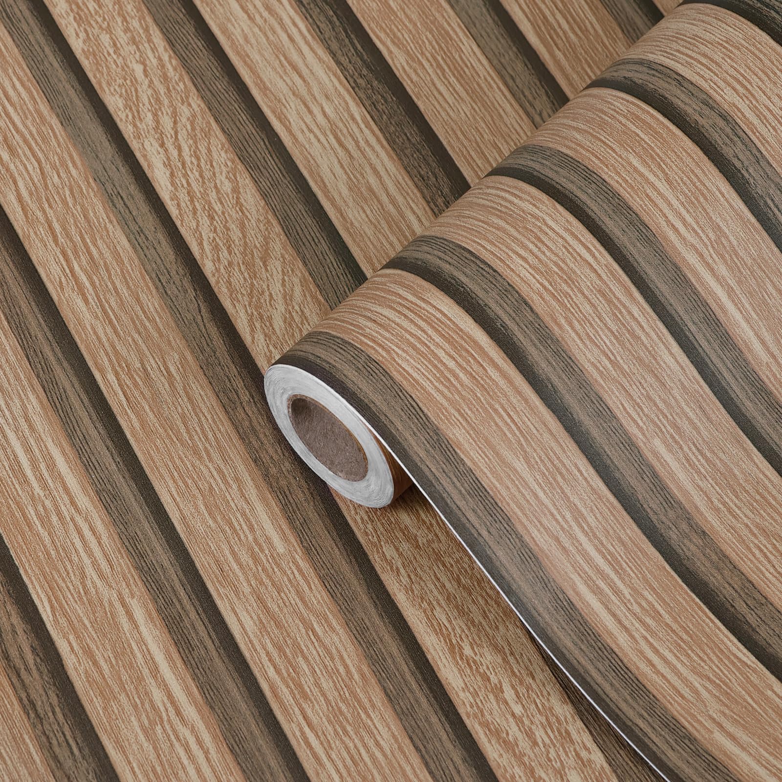 Wood Slat Wallpaper Light Brown Wooden Grain Self Adhesive Removable Panel Wall Paper 44 x 305 cm, Vintage Rustic Wallpaper Peel and Stick Contact Paper for Bedroom, Furniture, Feature Walls