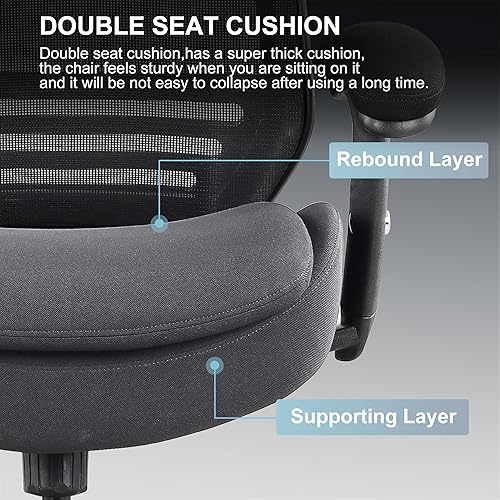 Miniatura 3 de Silla de dibujo de oficina de 400 libras de altura con cojín de asiento adicional para escritorio de alto pie con soporte lumbar y reposapiés Negro