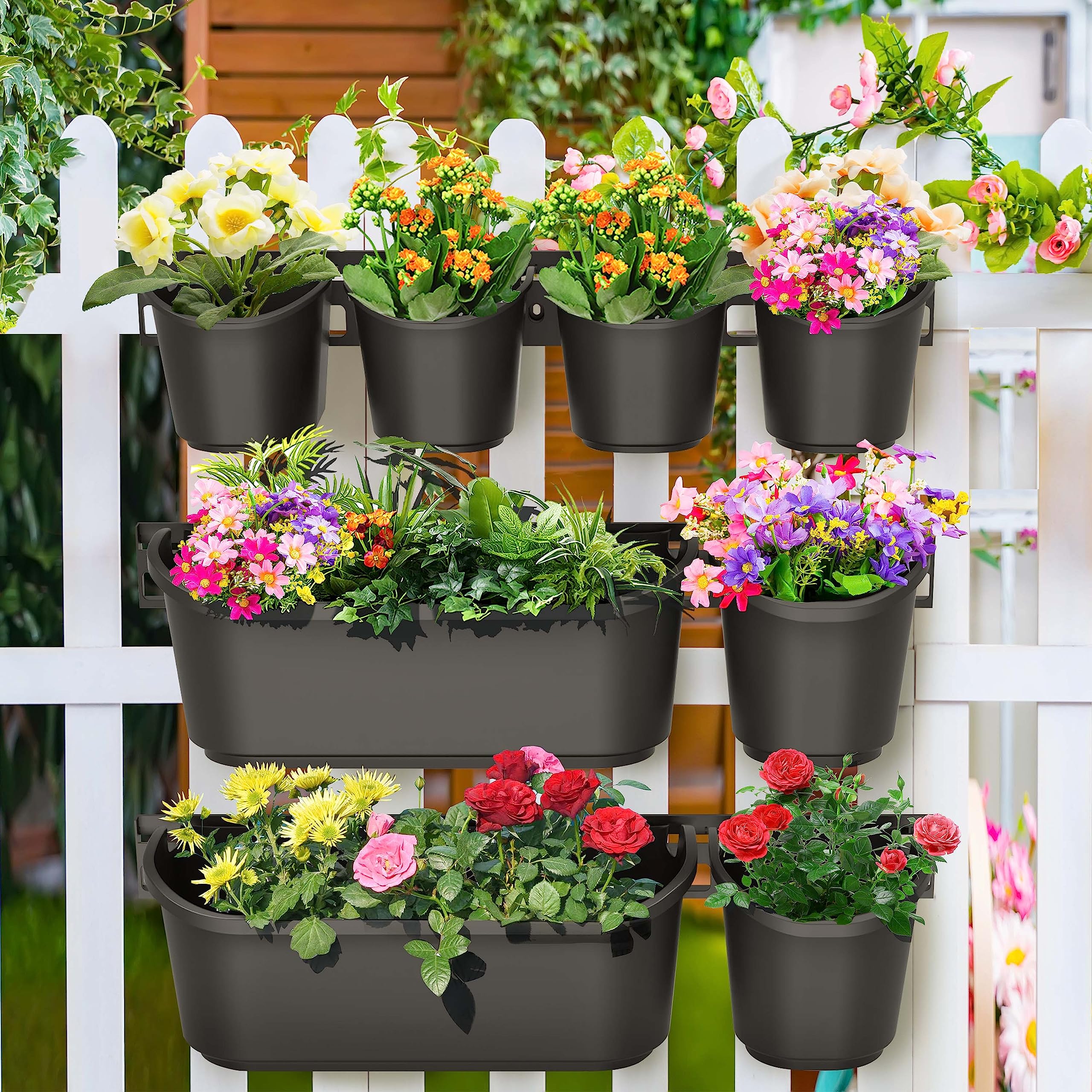 Ribelli 11-TLG Hängende Vertikaler Garten mit Bewässerungssystem, Blumentopf zur Wandmontage mit Entwässerungsloch, Pflanzenwand Wandgarten zur Begrünung, Wandbepflanzung, Garten Balkon 500751